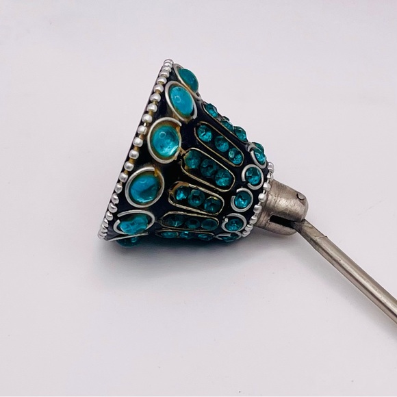 Ornate Aqua Blue Glass Jeweled Candle Snuffer - Picture 7 of 10